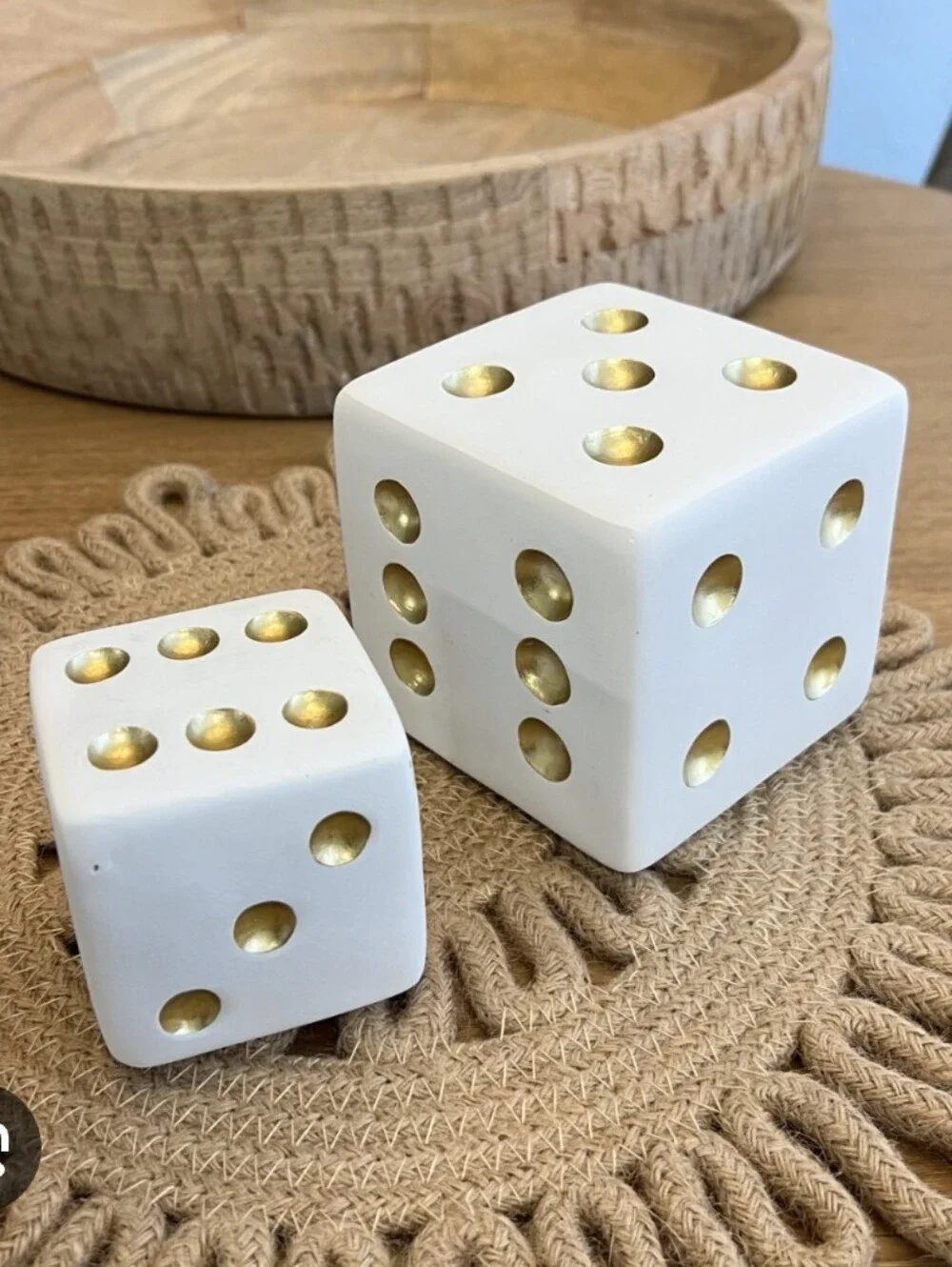 NEW White & Gold Ceramic Dice Decorative Accent - Home Party Supplies